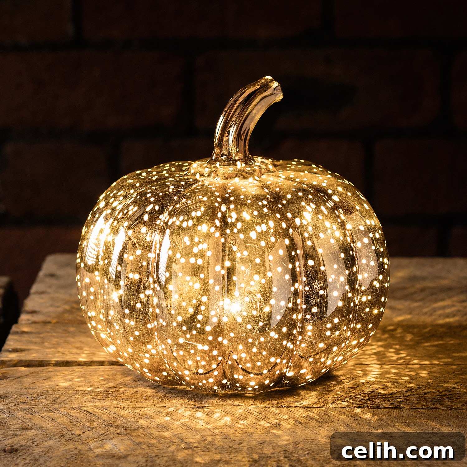 Gorgeous rose gold pumpkin light decoration from Lights 4 Fun illuminates home