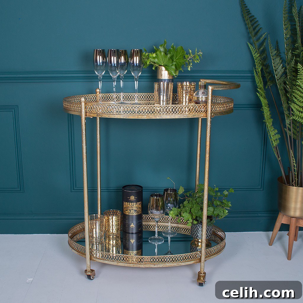Curated Bar Carts For The Perfect Home Happy Hour 4 Gorgeously glam antique gold mid-century inspired bar cart drinks trolley
