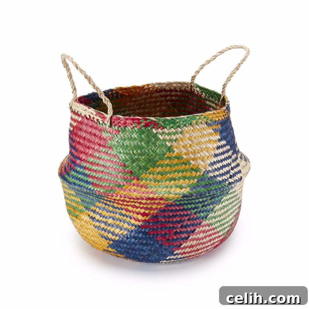 Gorgeous carnival colourful handmade seagrass basket for storage and home decor