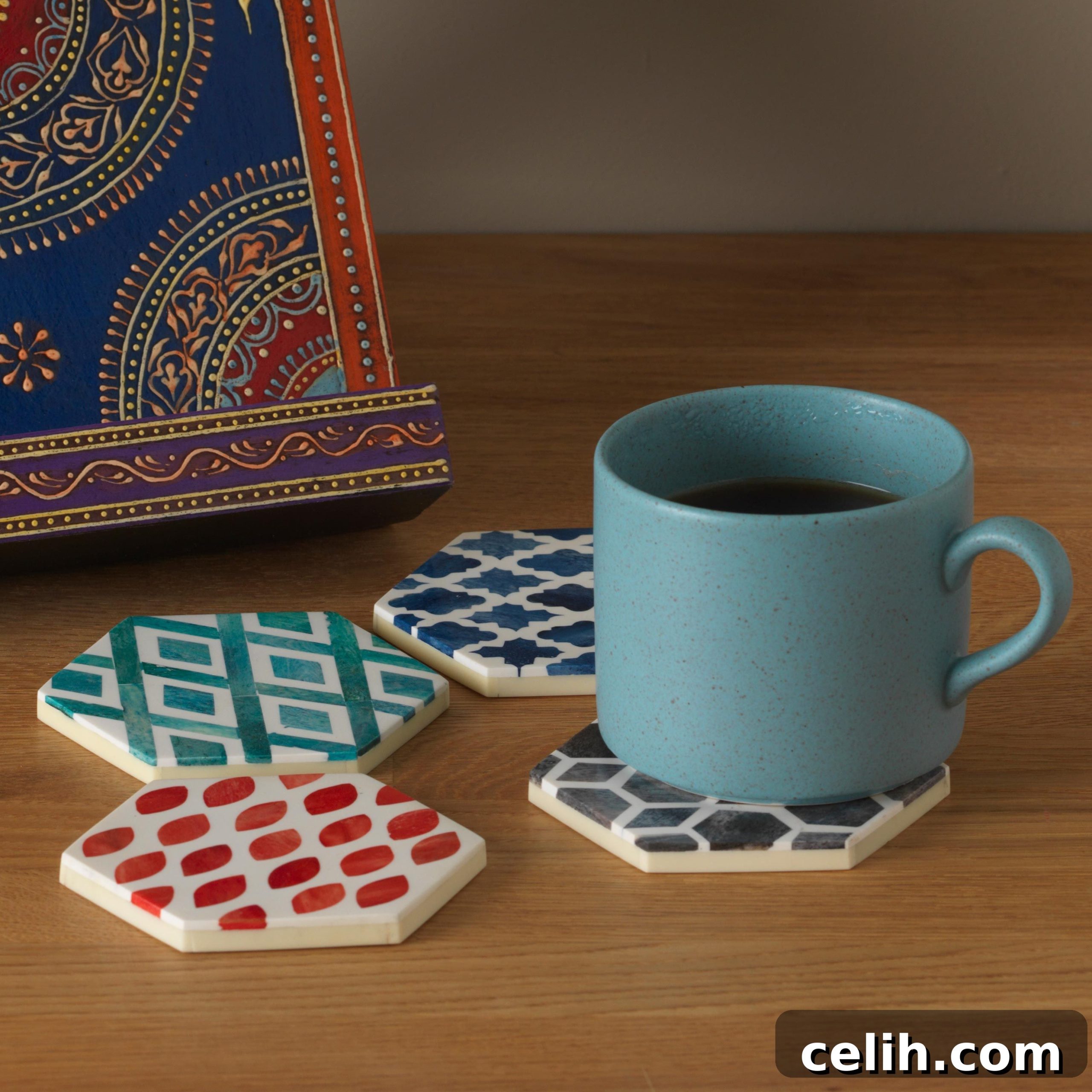 Lovely handcrafted hexagonal geometric design coasters in mixed colours