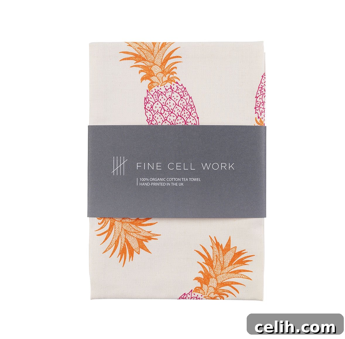 Pineapple motif design tea towel from Fine Cell Work, a vibrant kitchen accessory