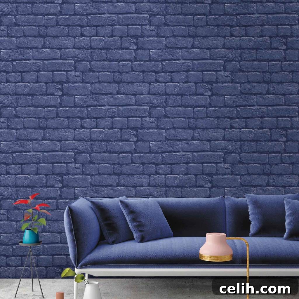 Faux brick design blue wallpaper for a contemporary home