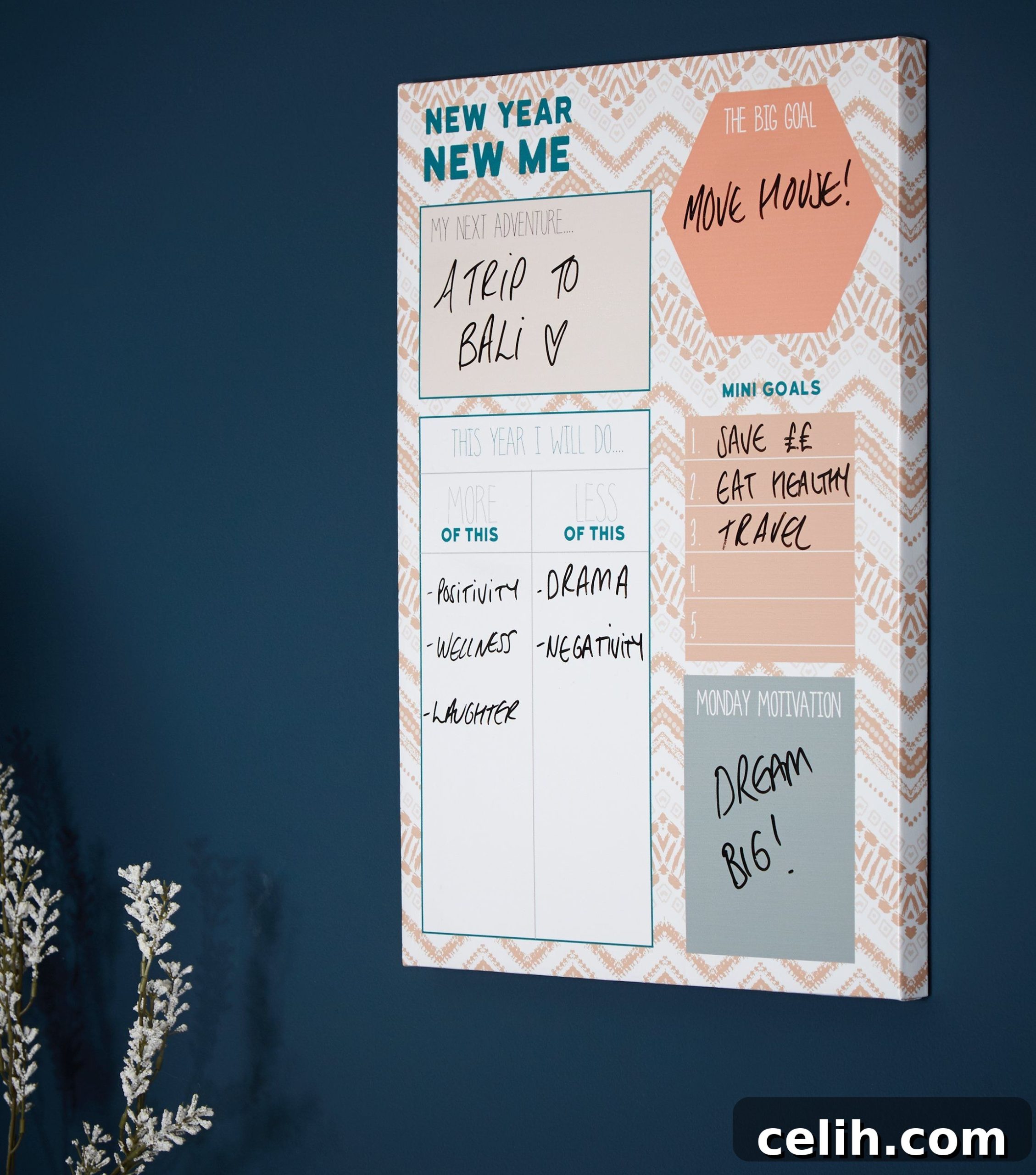 Set yourself goals and aims for the year and use this planner for continued motivation