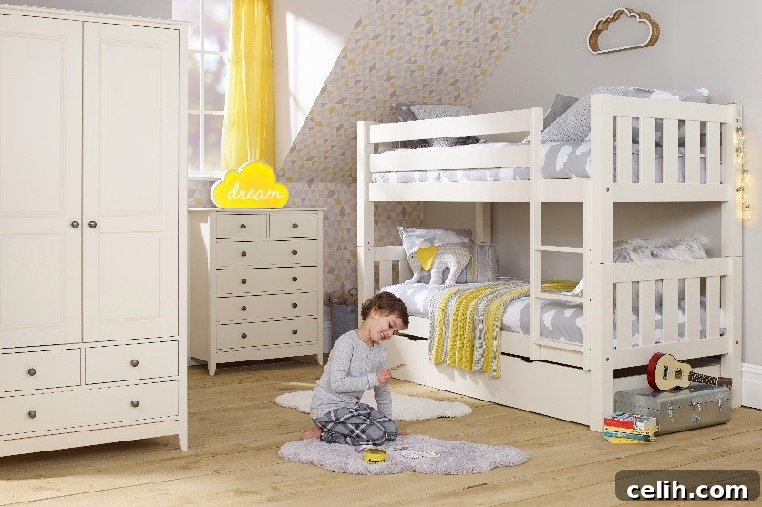 Space-saving bunk beds are perfect for children's bedrooms with limited floor area