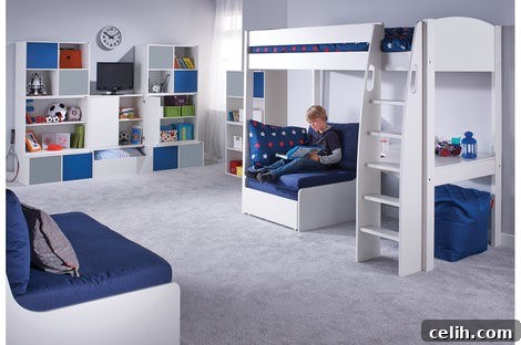 Maximize storage in a child's room with multi-functional wall shelves for toys, books, and decor