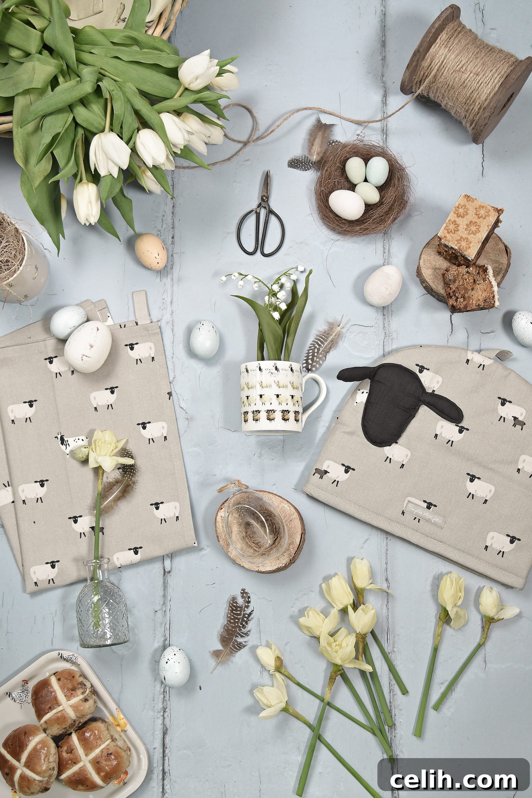 Easter table ideas from Sophie Allport include these quirky sheep design table linens - baa!