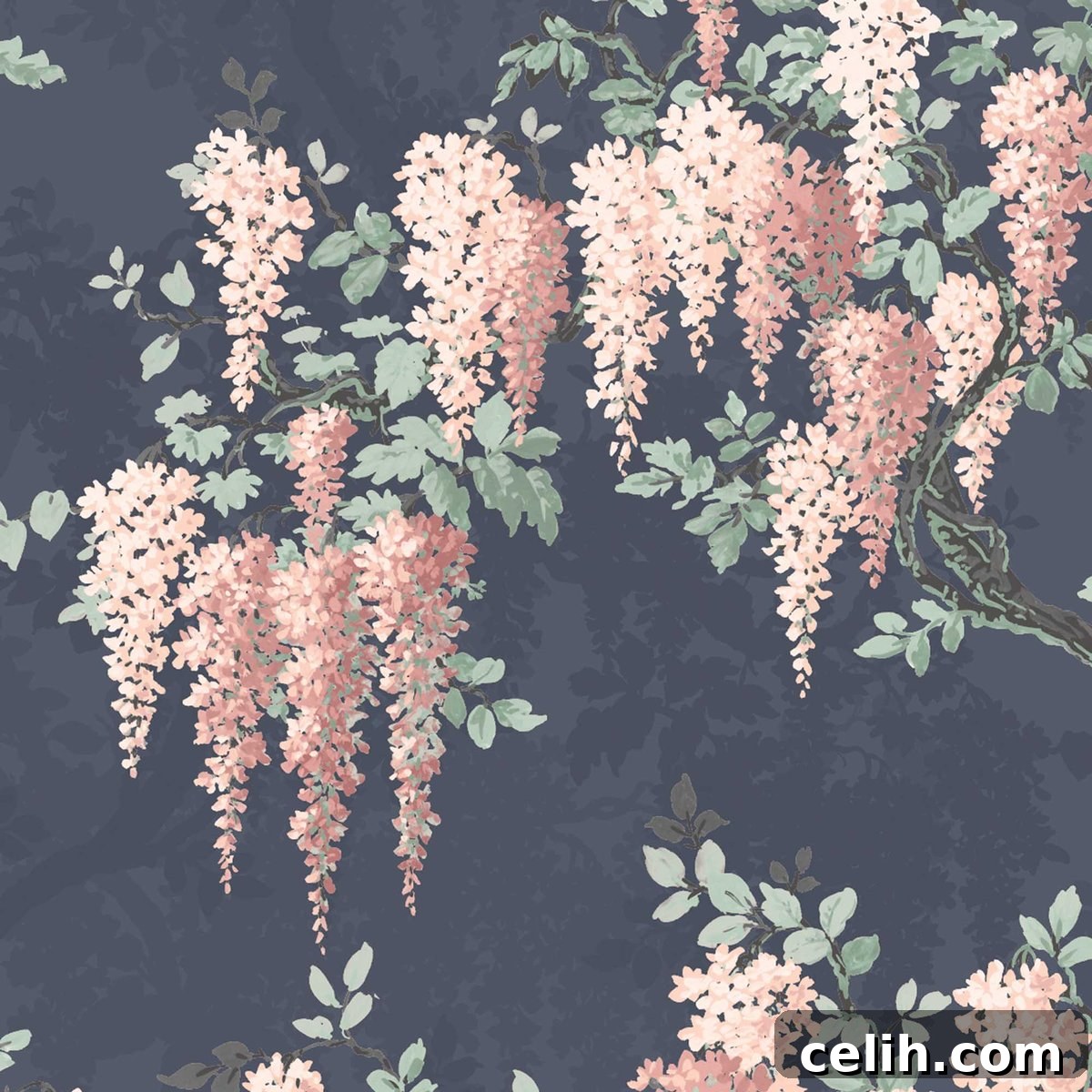 Stunning Wisteria floral wallpaper in Midnight Mint by Pearl Lowe, perfect for elegant home interiors