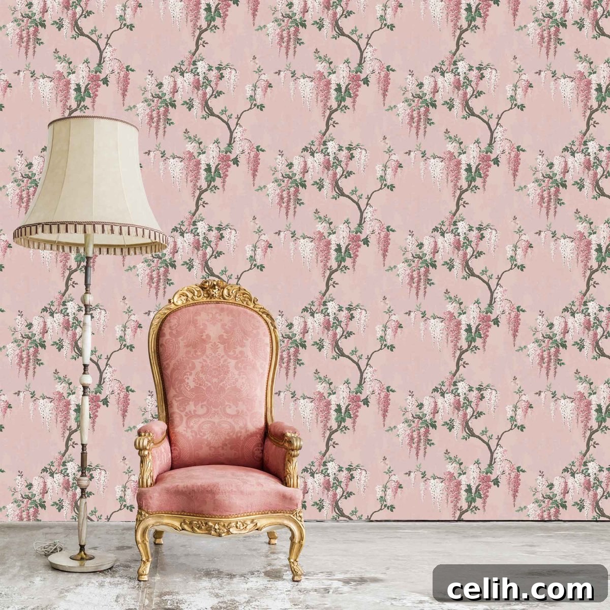 Add a touch of spring and botanical charm to your home with exquisite Wisteria floral wallpaper by Pearl Lowe