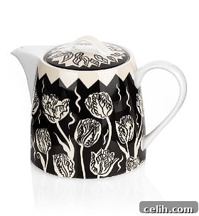 zandra-rhodes-floral-teapot Modern floral teapot featuring Zandra Rhodes' signature black and white design for M&S homeware collection