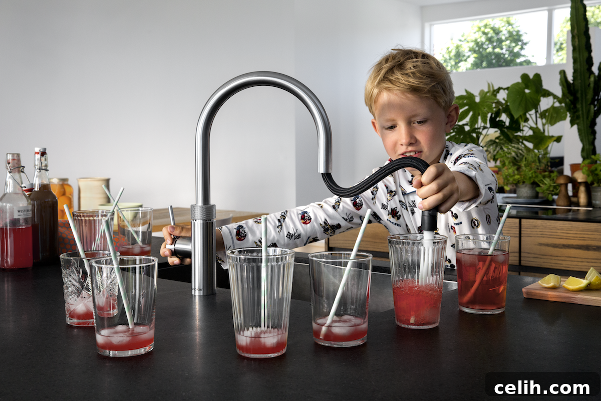 A very cleverly designed Quooker kitchen tap that pulls out for added functionality.
