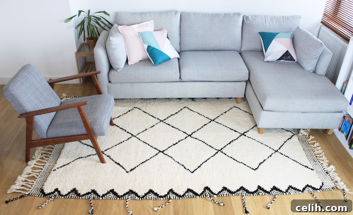 The Youness Berber rug, a beautiful example of classic artisan made Moroccan rugs with geometric patterns.