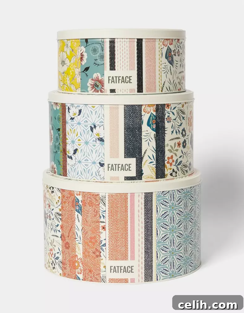 Fat Face Homeware: Must-Have Essentials for Autumn Winter 2019 4 Fat Face Set of Three Cake Tins, featuring mismatched floral designs for charming kitchen storage and baking essentials
