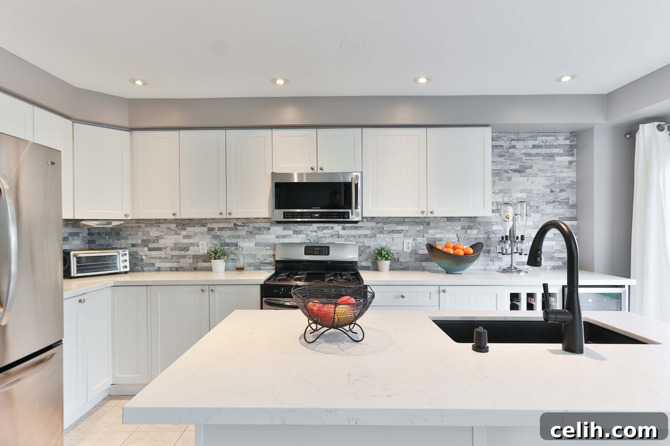 Matte black faucets are a popular kitchen hardware trend, offering a sleek and modern look.