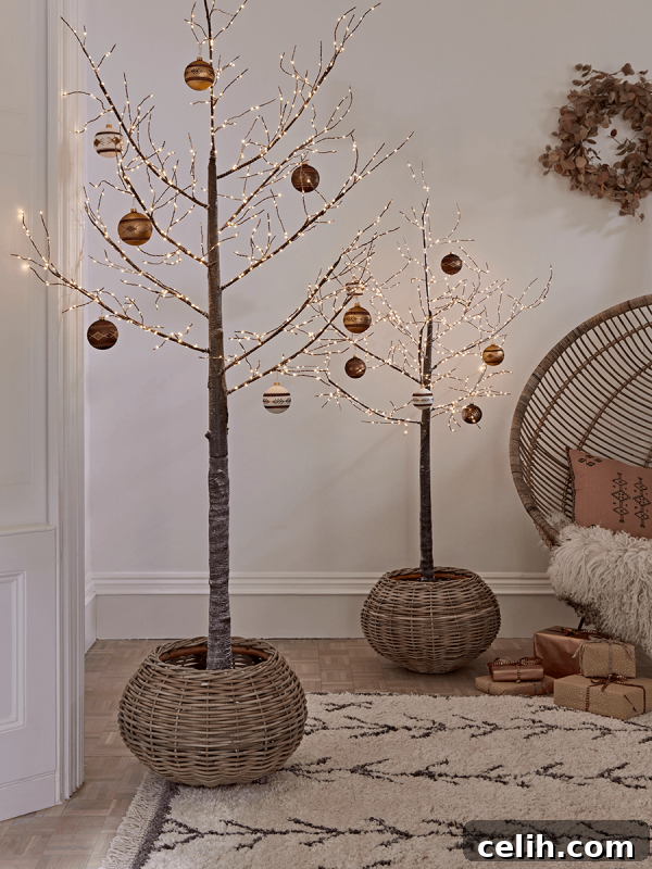 Sleek and minimal birch style outdoor Christmas tree to decorate your home for Christmas, available in two sizes