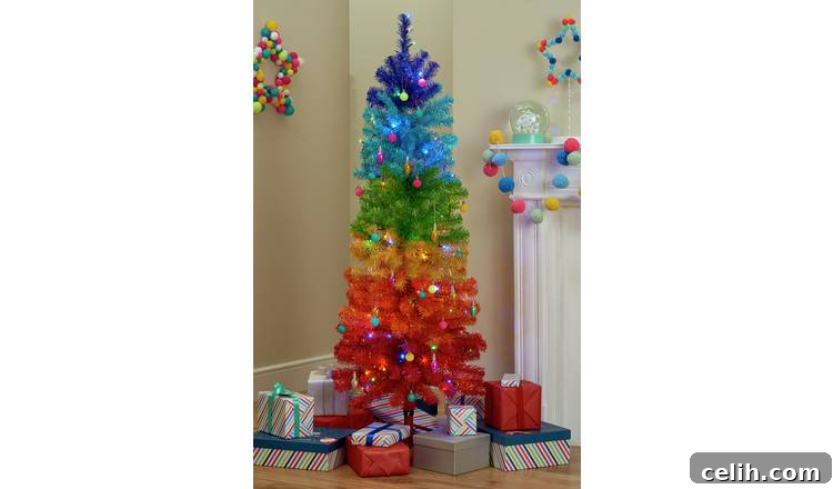 Make a statement with a rainbow Christmas tree!