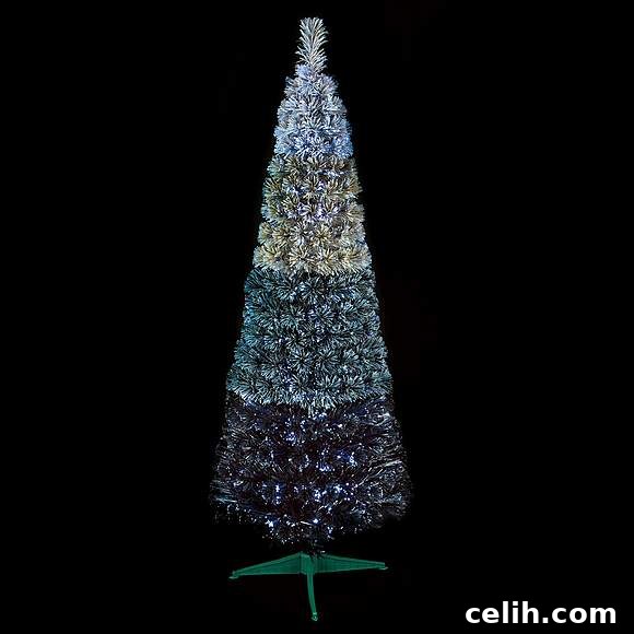 Stunning blue ombre effect slimline Christmas tree - a nice alternative to a traditional green festive tree