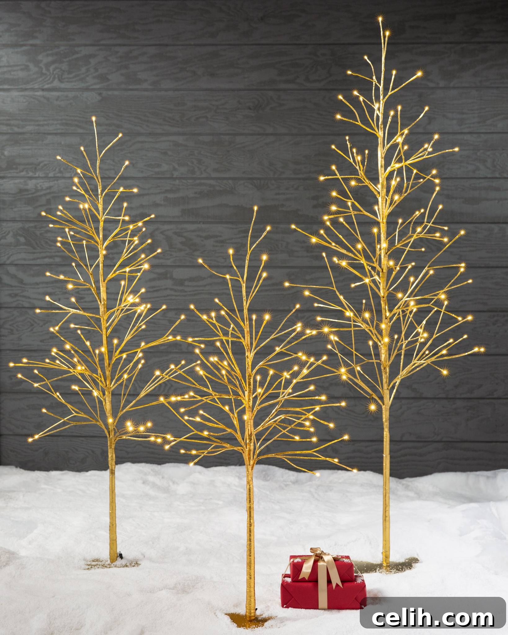 Stunning golden glow contemporary twig Christmas tree that can be used inside or outside your home.