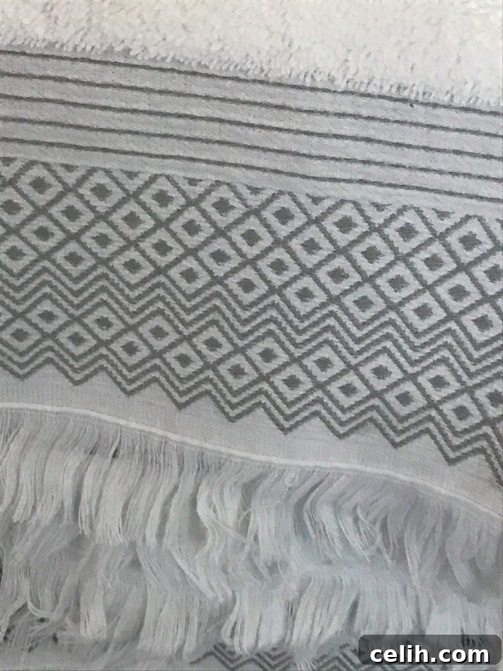 Close-up of the intricate diamond pattern and plush texture of Allure Bath Fashions' luxury jacquard towels, highlighting the quality weave.
