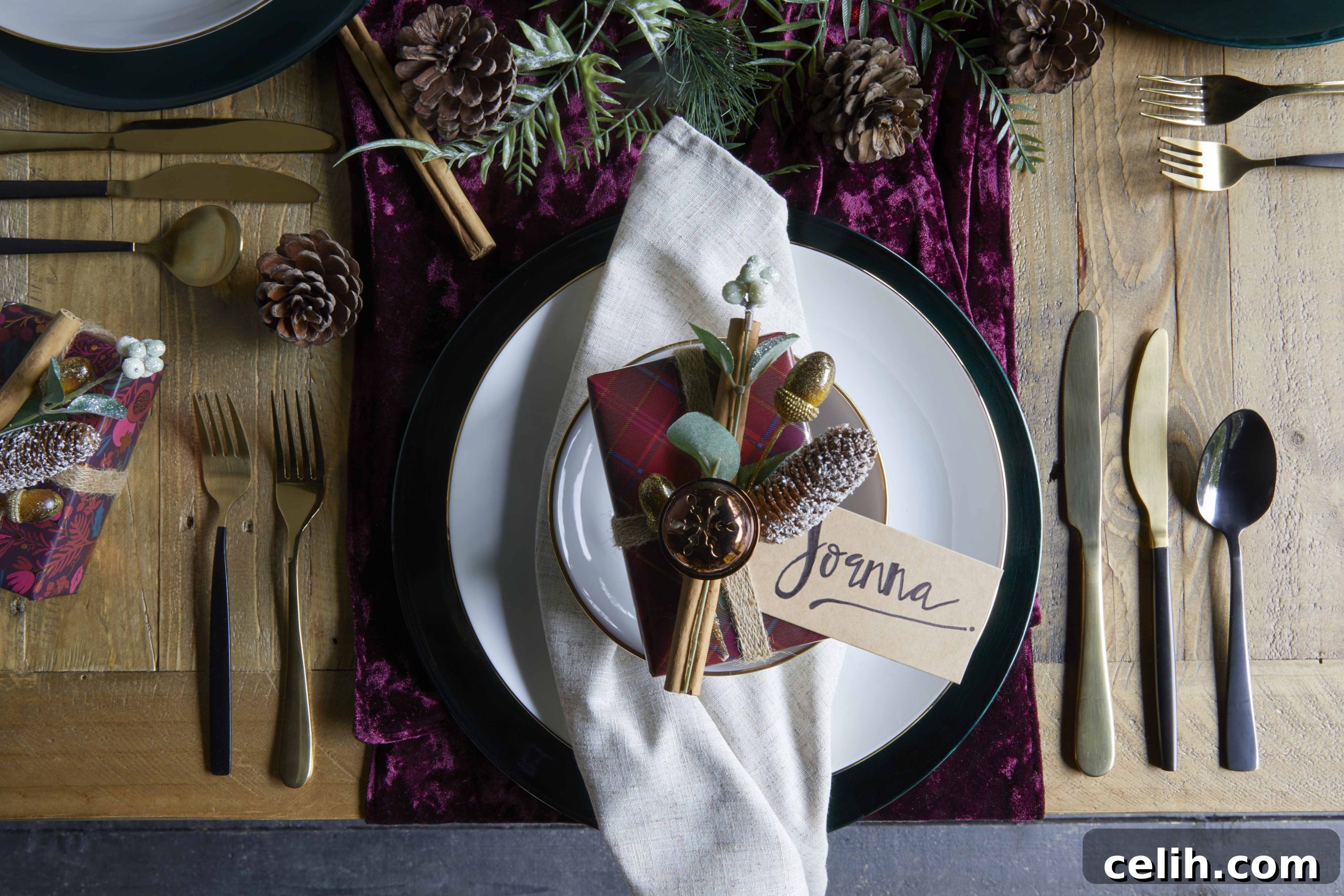 Jolly Jewels rich berry festive Christmas table colour scheme featuring crushed velvet table mats by Dunelm