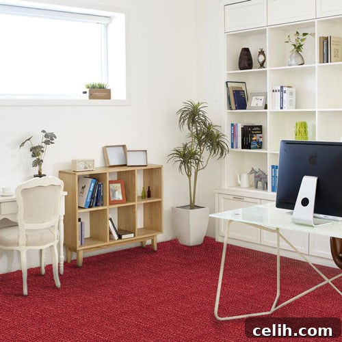 Luxurious red sisal boucle carpet for a modern designer home