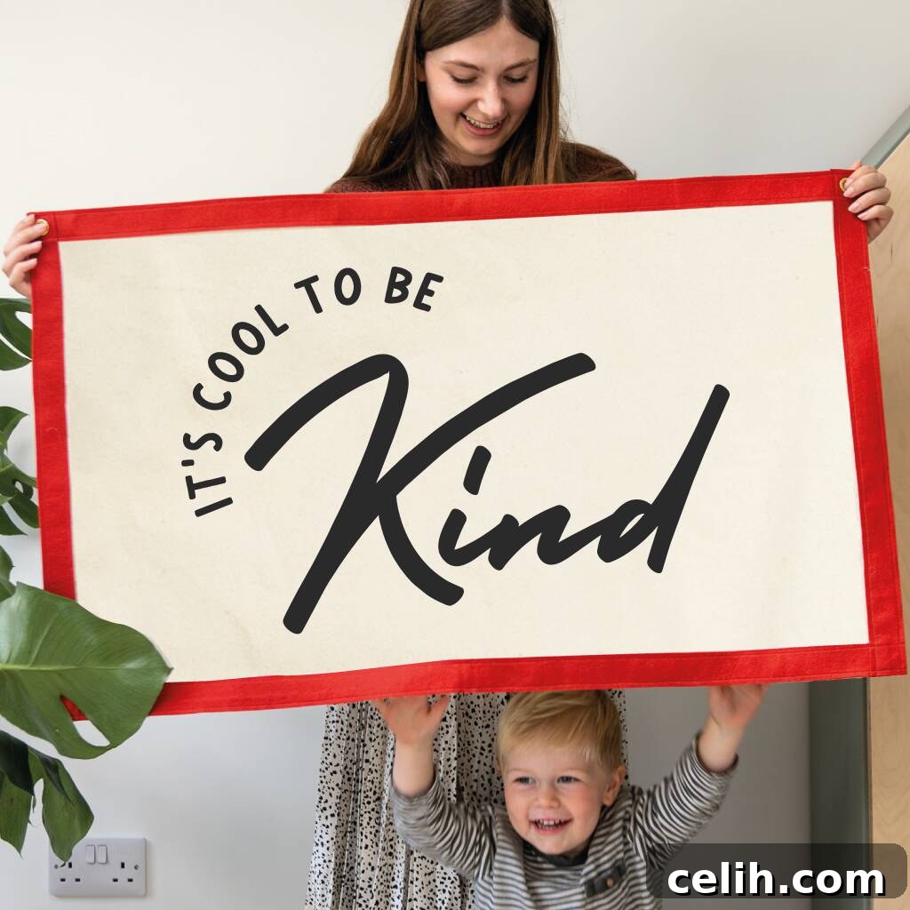 Spread a positive message with this It's Cool to be Kind fabric wall hanging