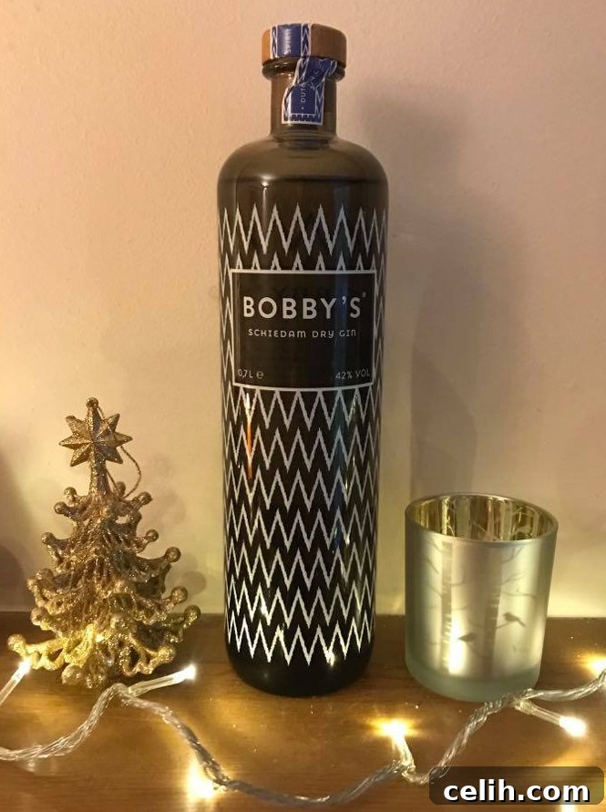 Bobby's Schiedam Dry Gin bottle, showcasing its unique Indonesian-Dutch inspired design and exotic flavors