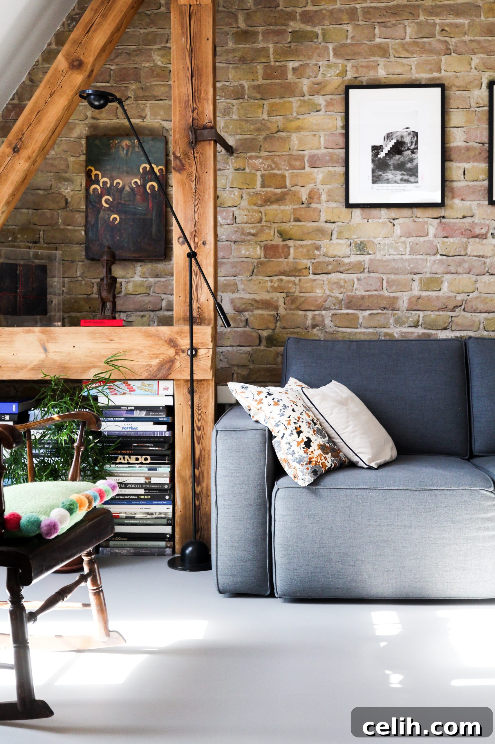 Exposed brick wall in a New York style loft apartment