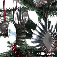 vintage-chocolate-mould-decorations Unique hanging decorations made from vintage chocolate moulds, perfect for an eco-friendly Christmas tree.