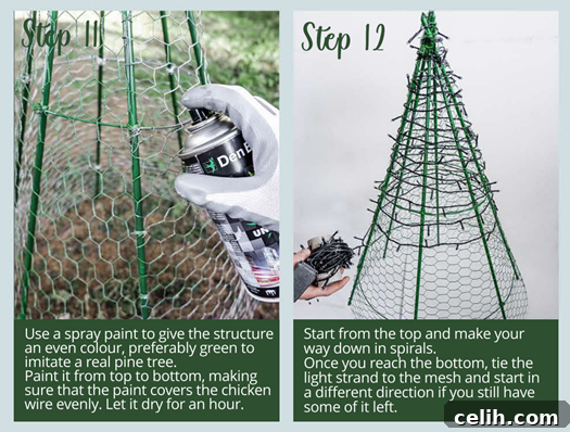 Decorate your wire Christmas tree with lights
