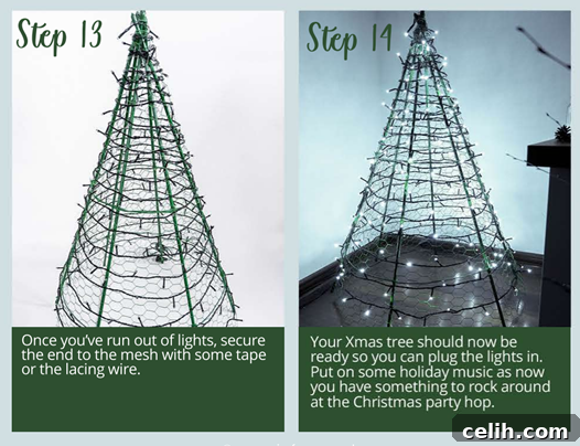 Final touches on your alternative wire Christmas tree