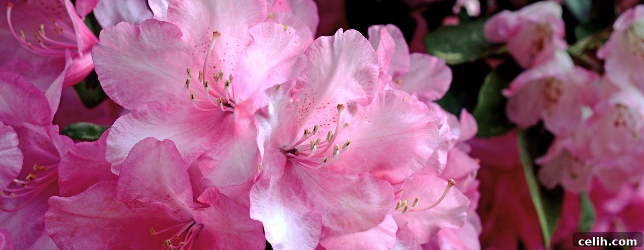 Lovely colourful pink rhododendron flowers