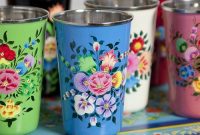 Vibrant Kashmiri Hand-Painted Enamel Beakers