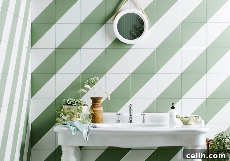 Stunning way of using green tiles in your bathroom wall decor