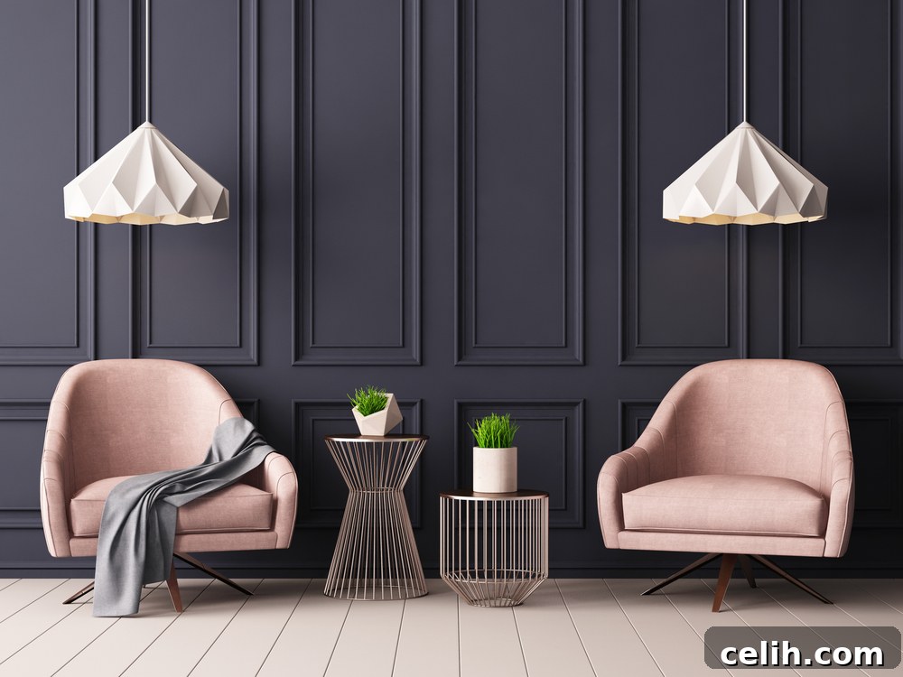 Dazzling Dark Interiors: Mastering Moody Hues 4 Matte finish dark walls create a luxurious, enveloping feel.