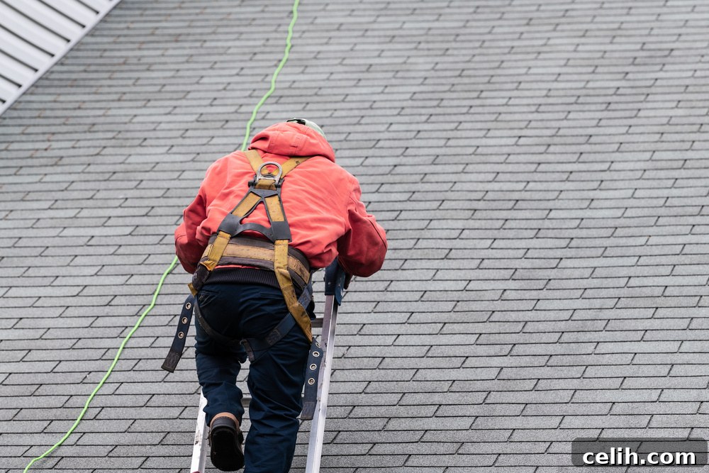 Roofing contractor working on a roof