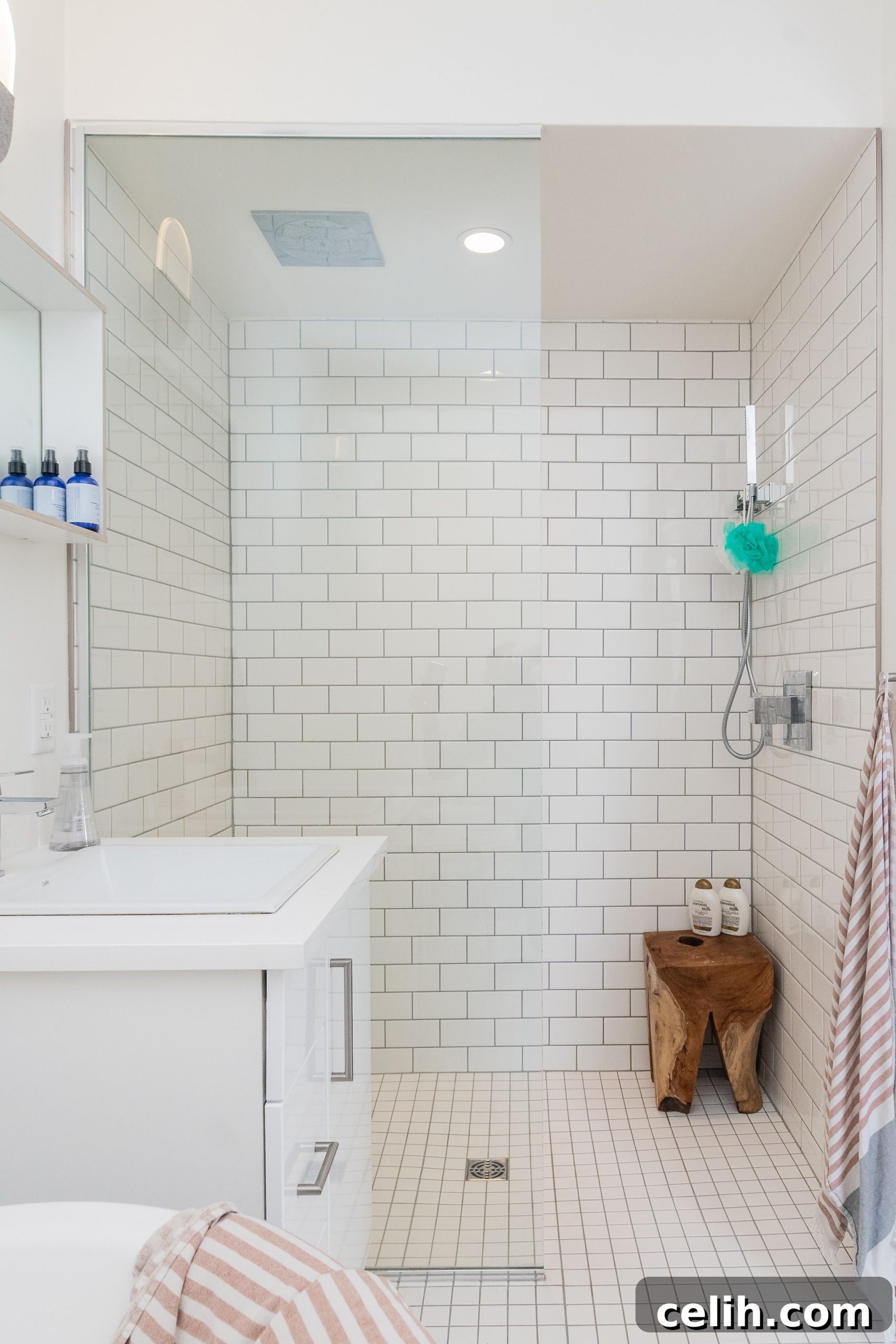 Contemporary bathroom with large walk in shower