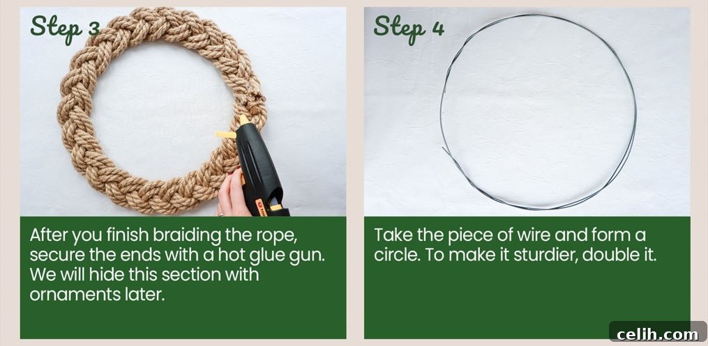Create Your Own Charming Rope Christmas Wreath: Easy DIY Guide 4 Discover how to easily make your own rope Christmas wreath, focusing on the completed braided rope.