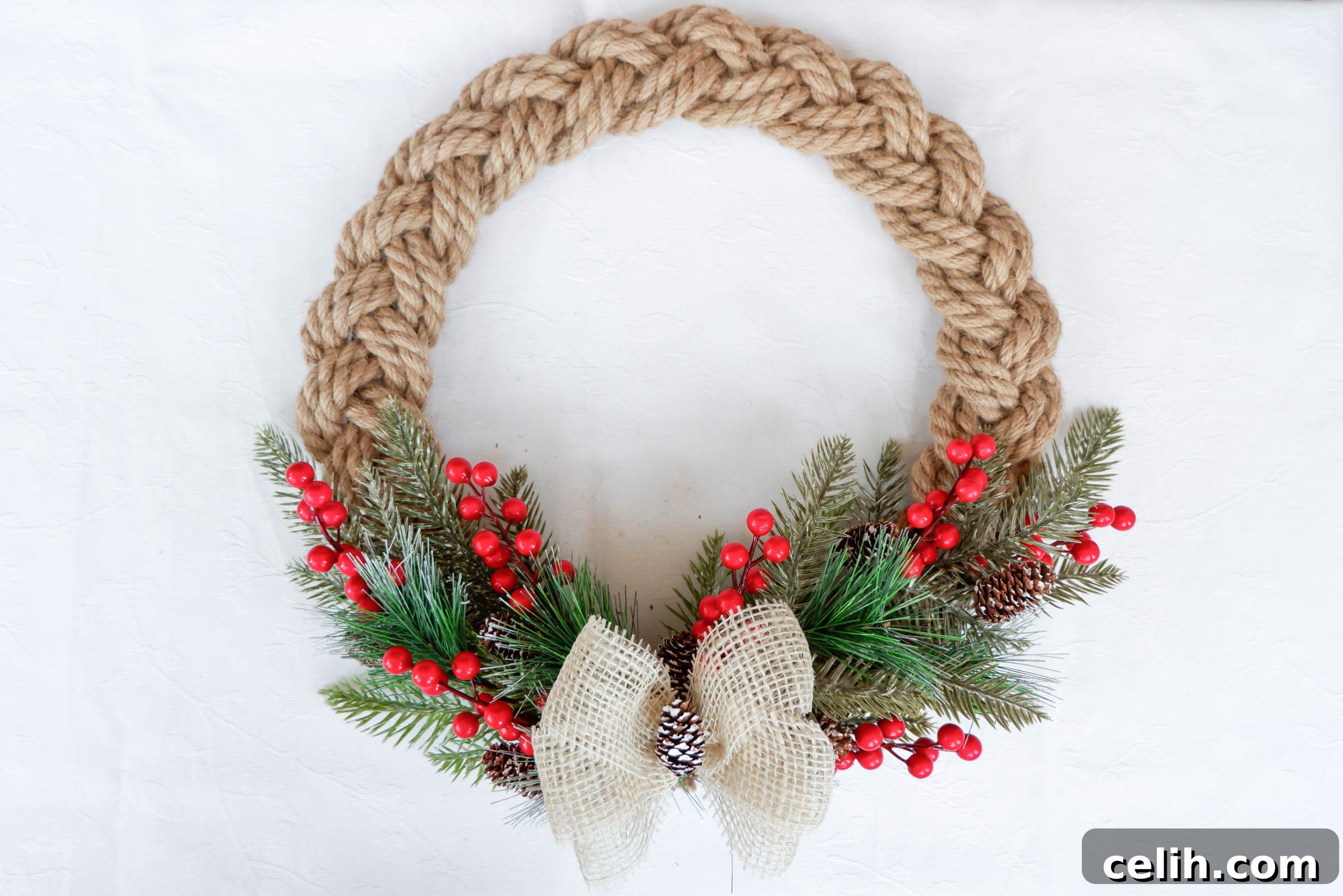 Create Your Own Charming Rope Christmas Wreath: Easy DIY Guide 9 Gorgeous DIY rope wreath festive decoration, showcasing the finished product ready for display.