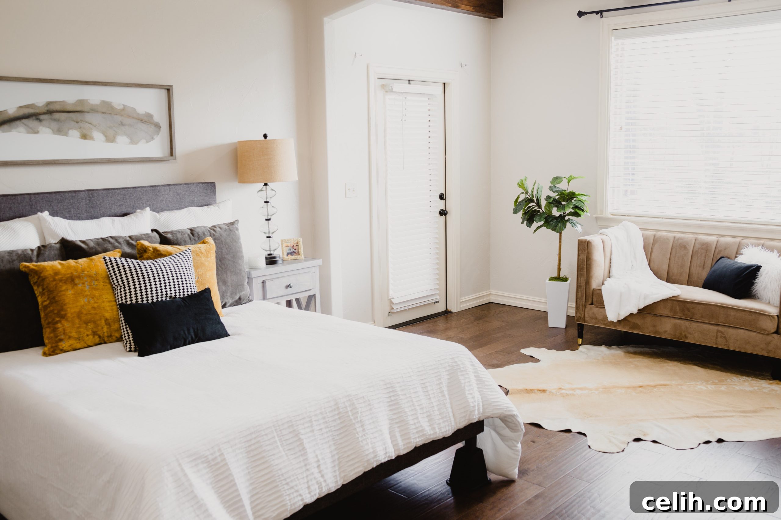 Unlock Serenity with a Luxury Bed Upgrade 2 Large inviting bedroom with white bedroom linen and wooden flooring