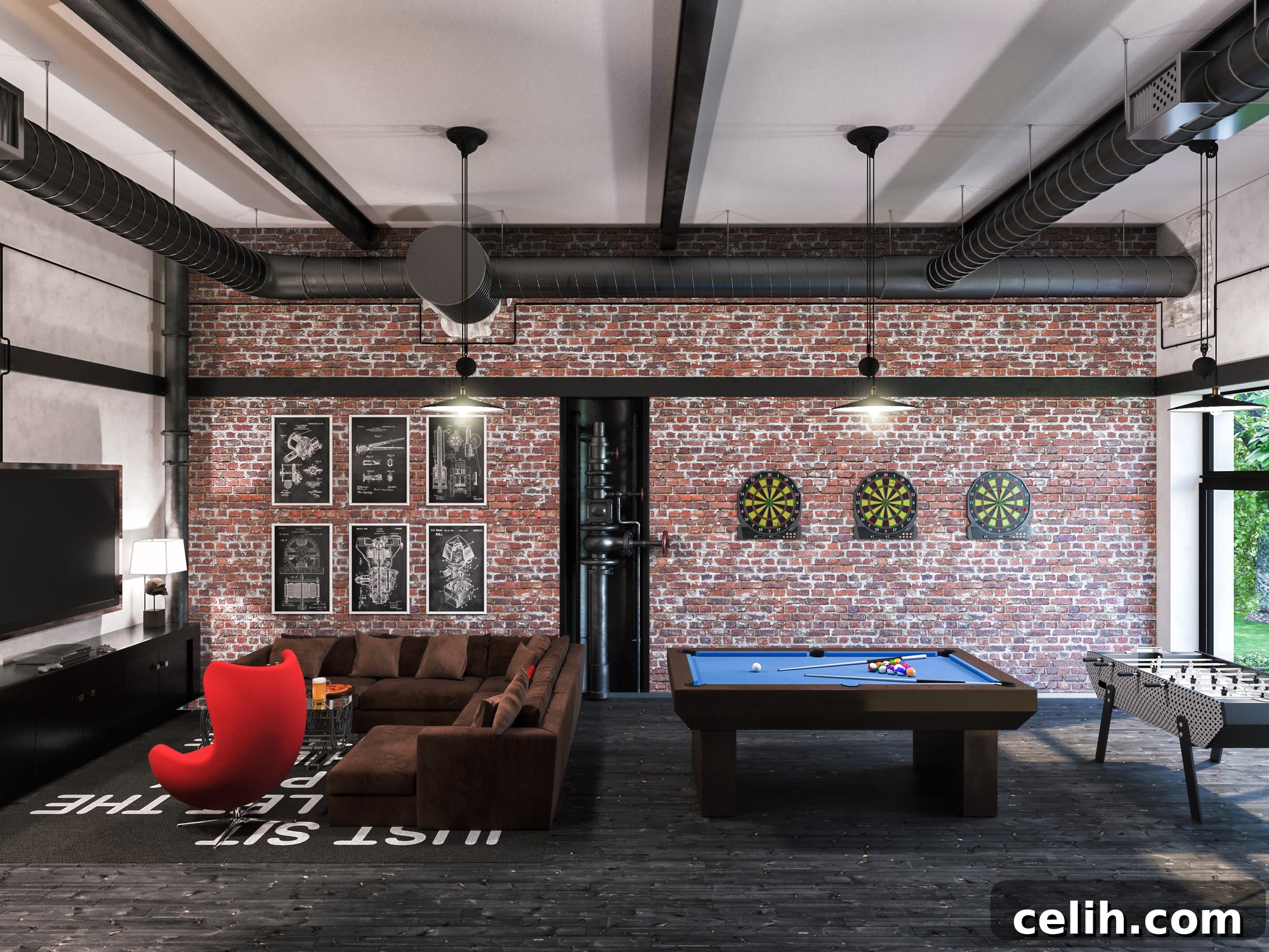 Transform Your Man Cave: Stylish Flooring Solutions 2 Sports themed interior of a man cave with concrete flooring