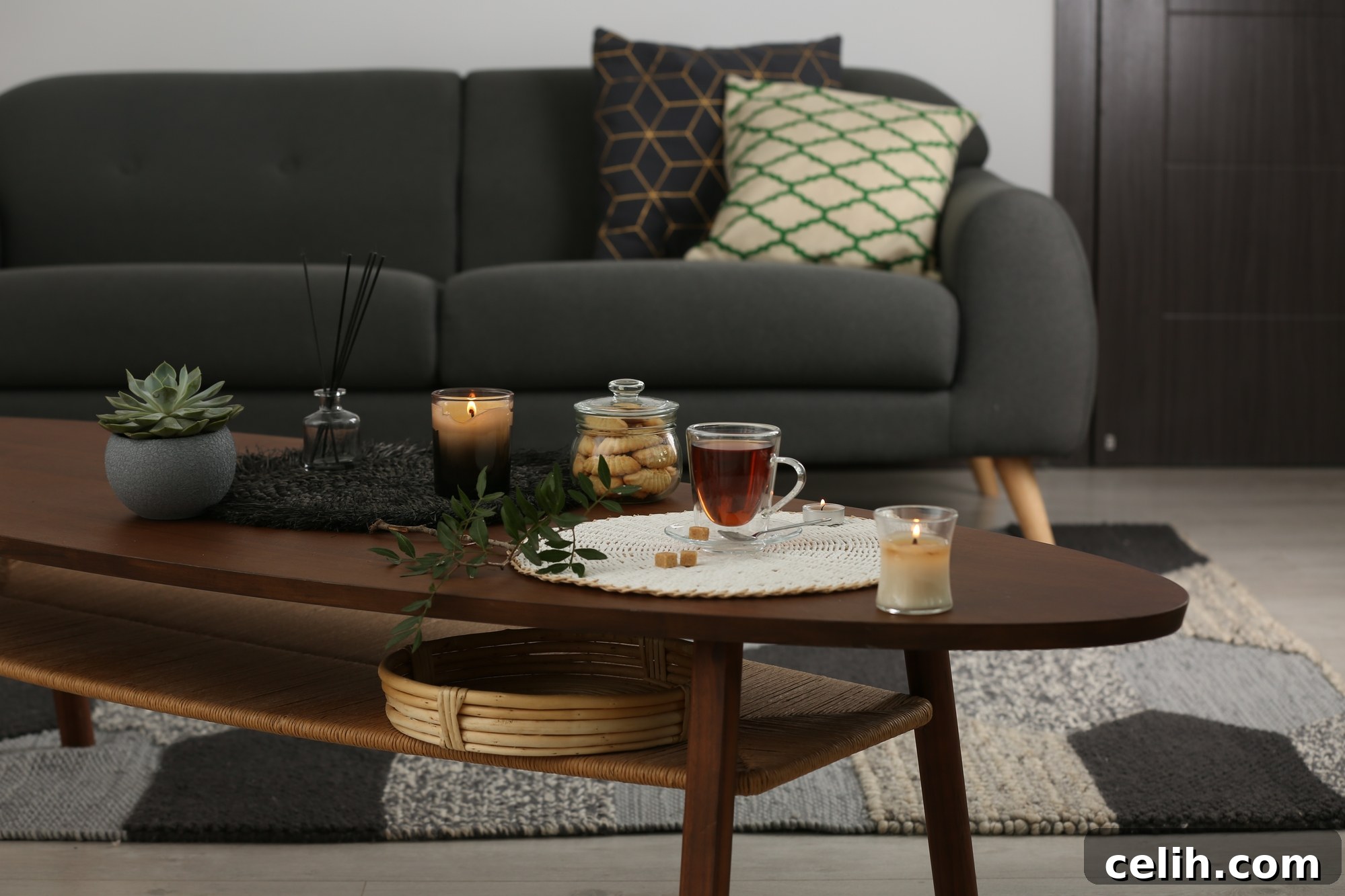 Transform Your Man Cave: Stylish Flooring Solutions 4 Cozy modern man cave with rug on tile floor