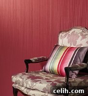 Detailed view of red textured plain wallpaper, highlighting its subtle yet impactful surface.