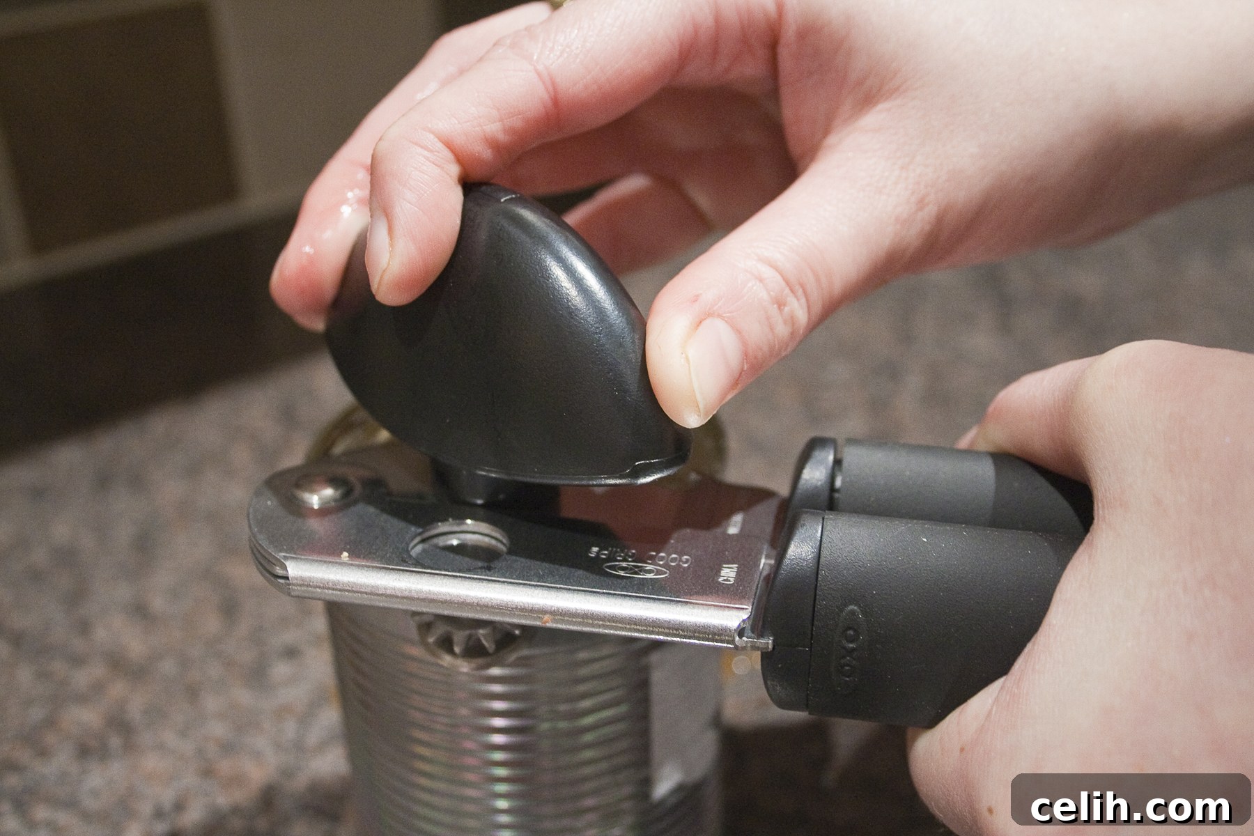 Oxo Good Grips Soft Handled Can Opener in use