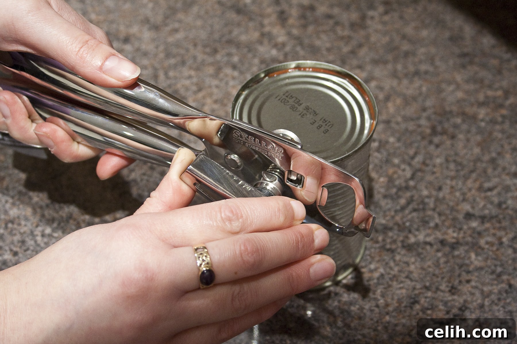 Stellar Stainless Steel Can Opener in use