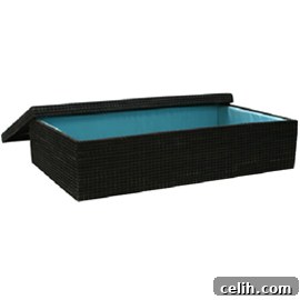 dark-rattan-storage-box Stylish dark rattan under-bed storage box with turquoise lining