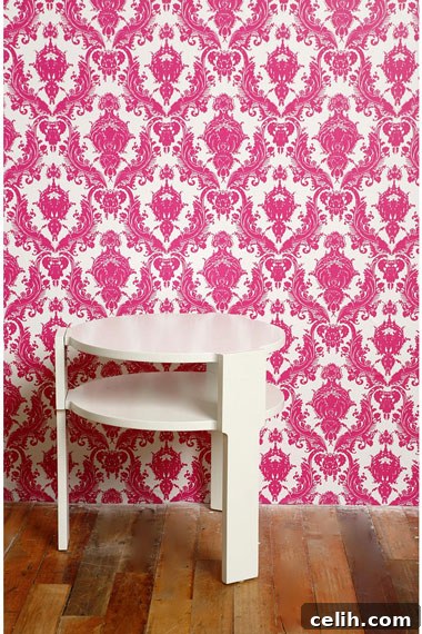 Elegant pink damask temporary wallpaper pattern
