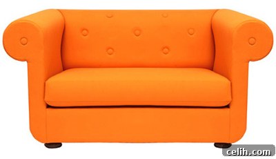 Best Small Contemporary Harlem Sofa in Zesty Orange