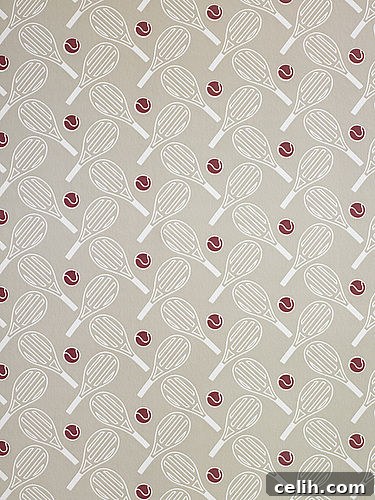 Elegant vintage taupe tennis racquet wallpaper