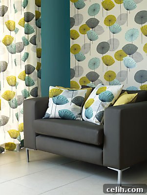 Room designed with dandelion clock wallpaper