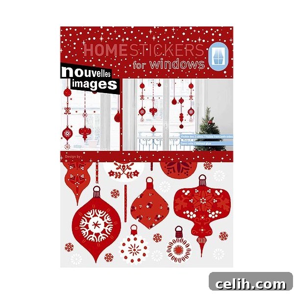 Vibrant red Christmas bauble window stickers for a lively holiday display